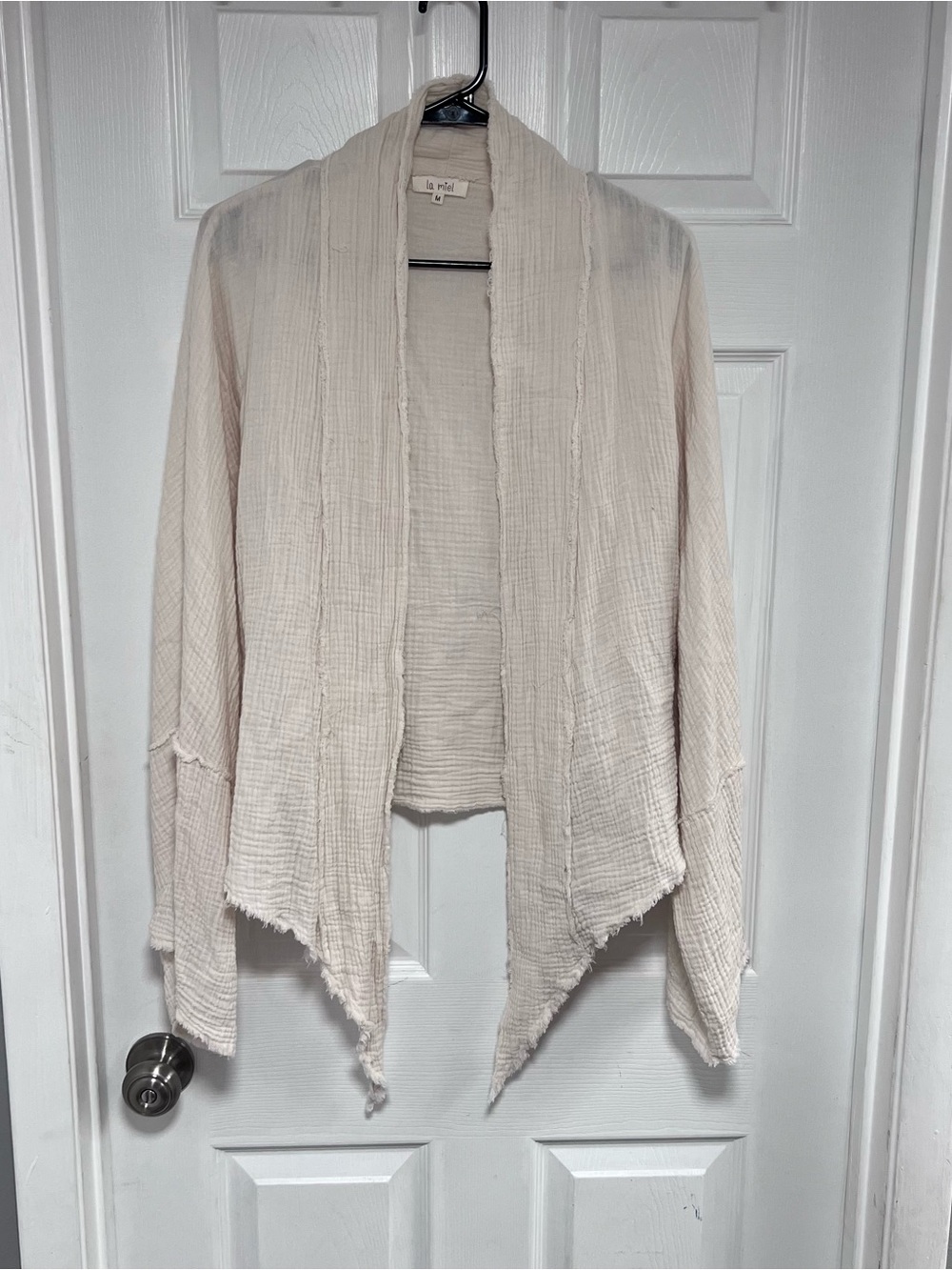 LA MIEL 100% Cotton Cream Open-Front Draped Cardigan Size M